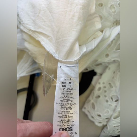 ASOS EDITION V - Neck Eyelet Midi Dress with puff sleeve in White Size 4 NWT - Picture 14 of 15